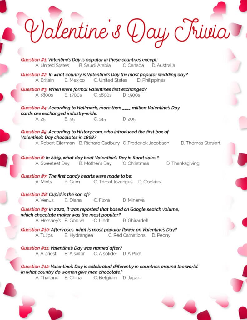 printable valentine's day trivia questions and answers